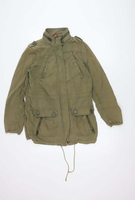 H&M Men's Green Military Jacket, Size 38, Hooded