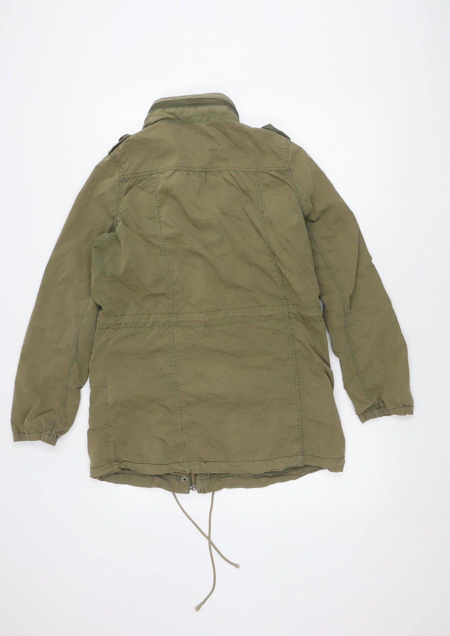H&M Men's Green Military Jacket, Size 38, Hooded