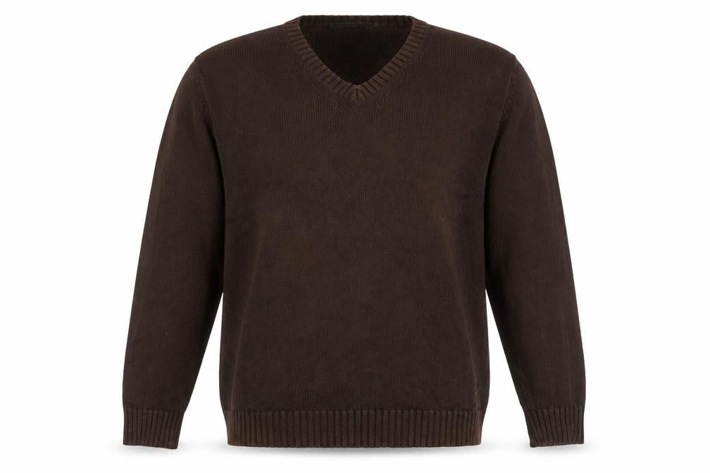Zara Men's Brown XL V-Neck Cotton Pullover Jumper