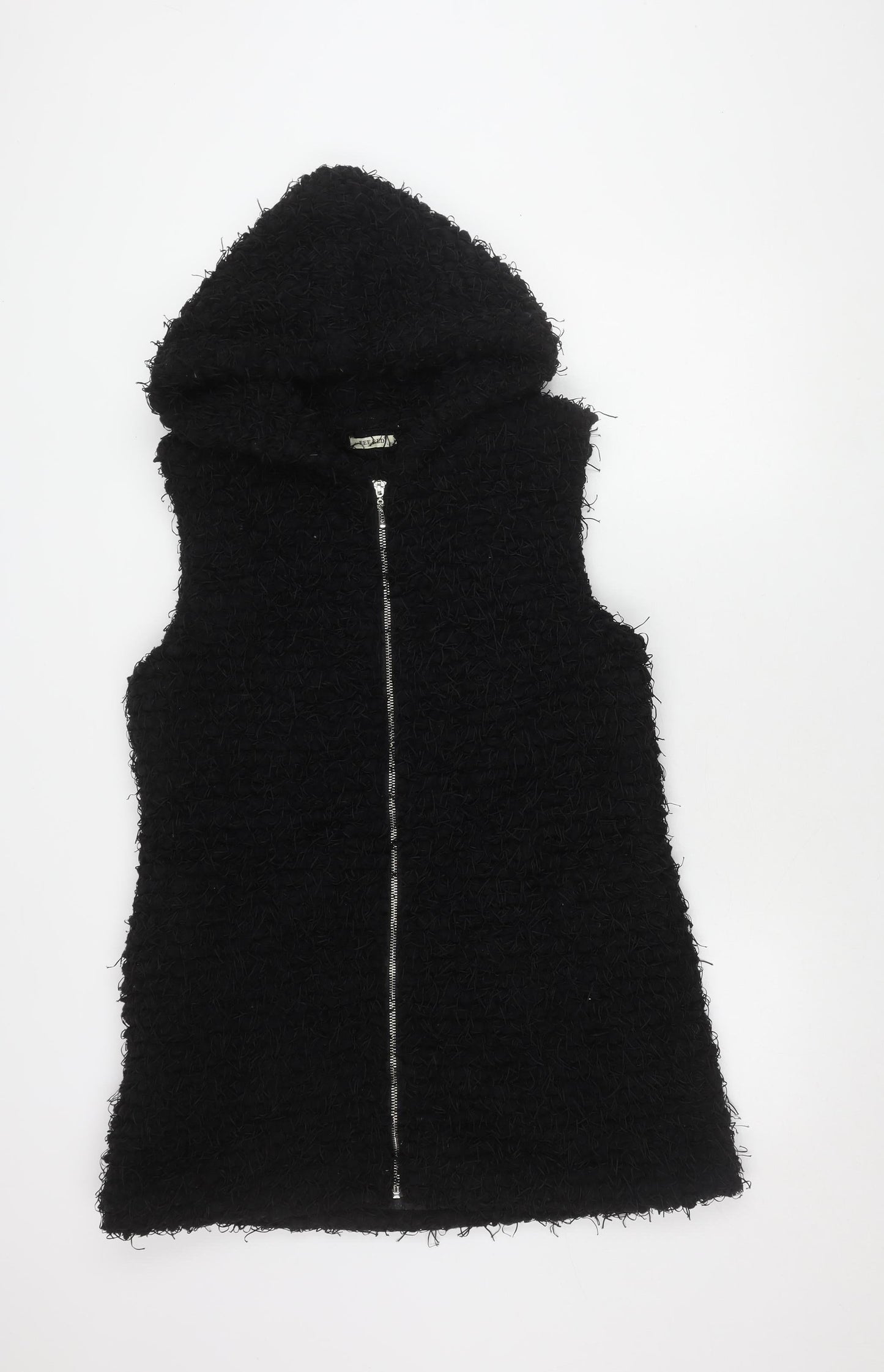 FEERED Women's Black Viscose Hooded Waistcoat L