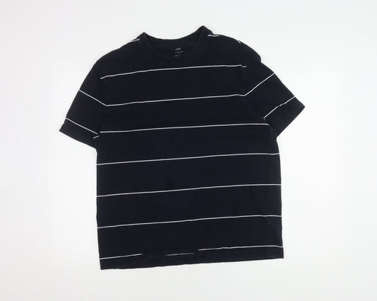Marks and Spencer Unisex Blue Striped T-Shirt L