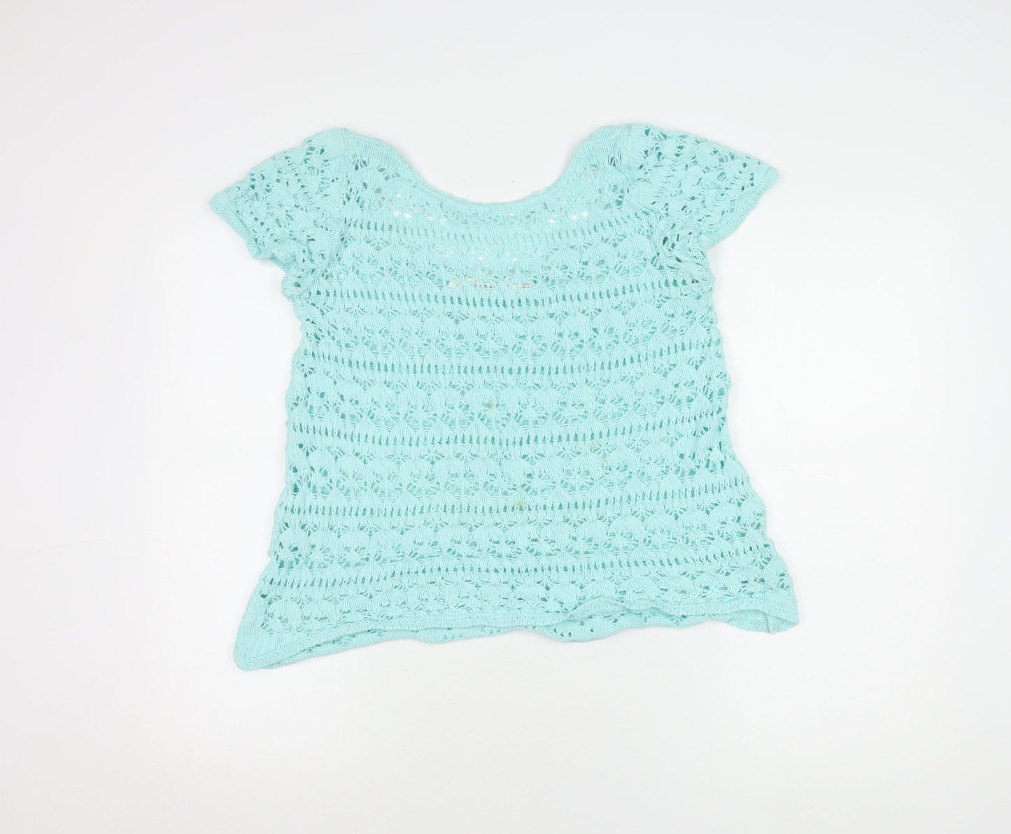 Zaraknit Women's Blue Cotton Crochet Top, Size 12