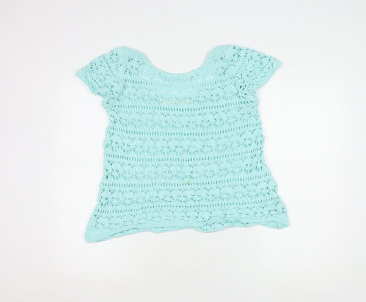 Zaraknit Women's Blue Cotton Crochet Top, Size 12