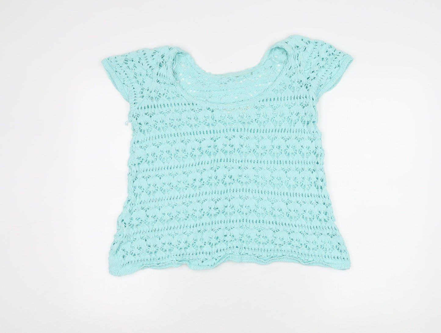 Zaraknit Women's Blue Cotton Crochet Top, Size 12