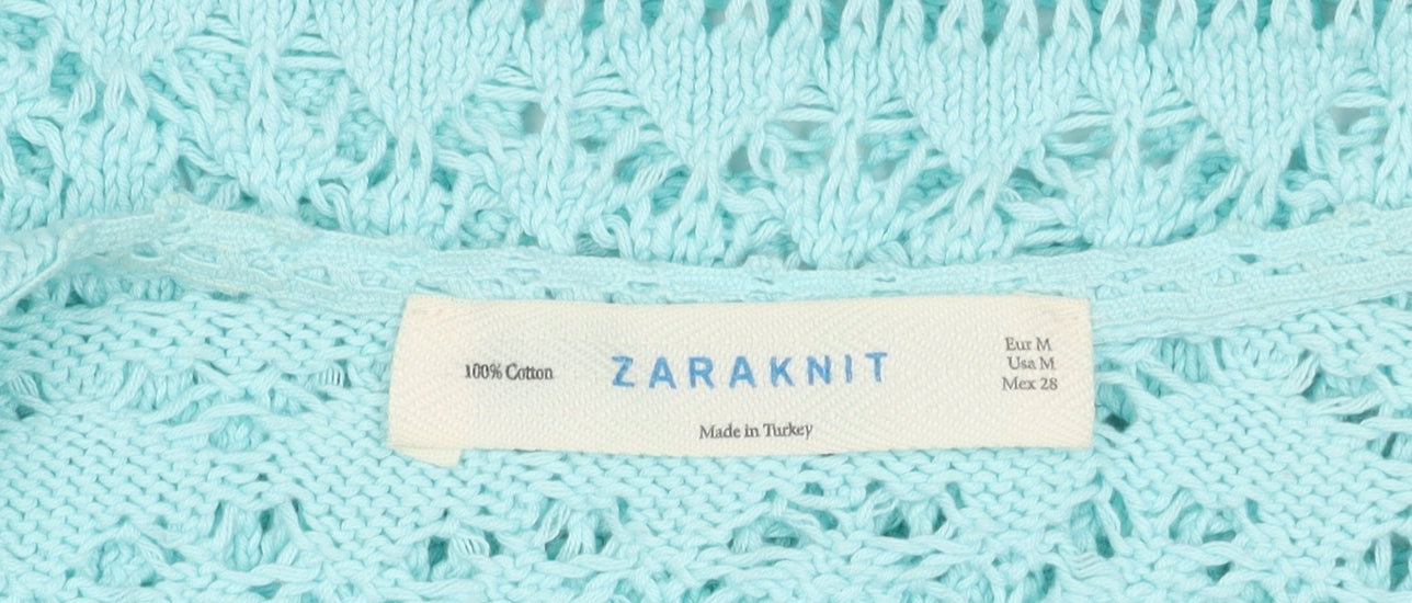 Zaraknit Women's Blue Cotton Crochet Top, Size 12