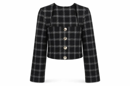 River Island Women's Black Check Cropped Blouse Size 6