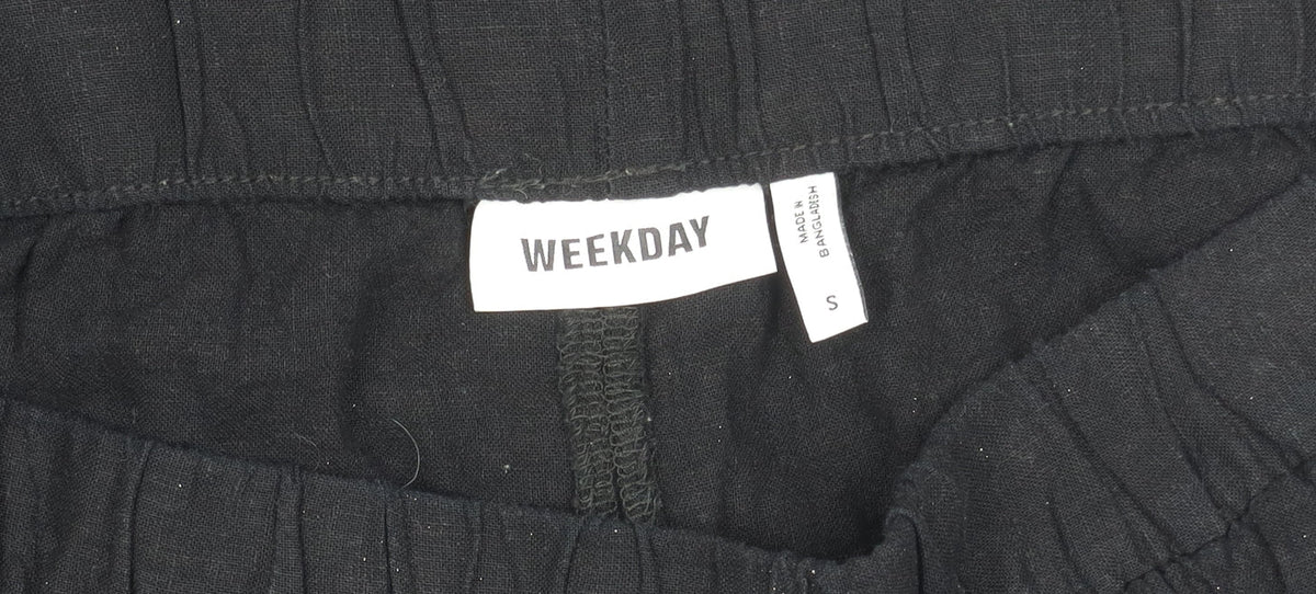 Weekday Women's Black Linen Elastic Waist Trousers Size S