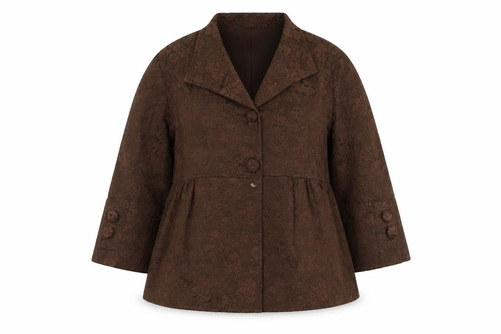 Fusion Women's Brown 3/4 Sleeve Floral Blazer Lined