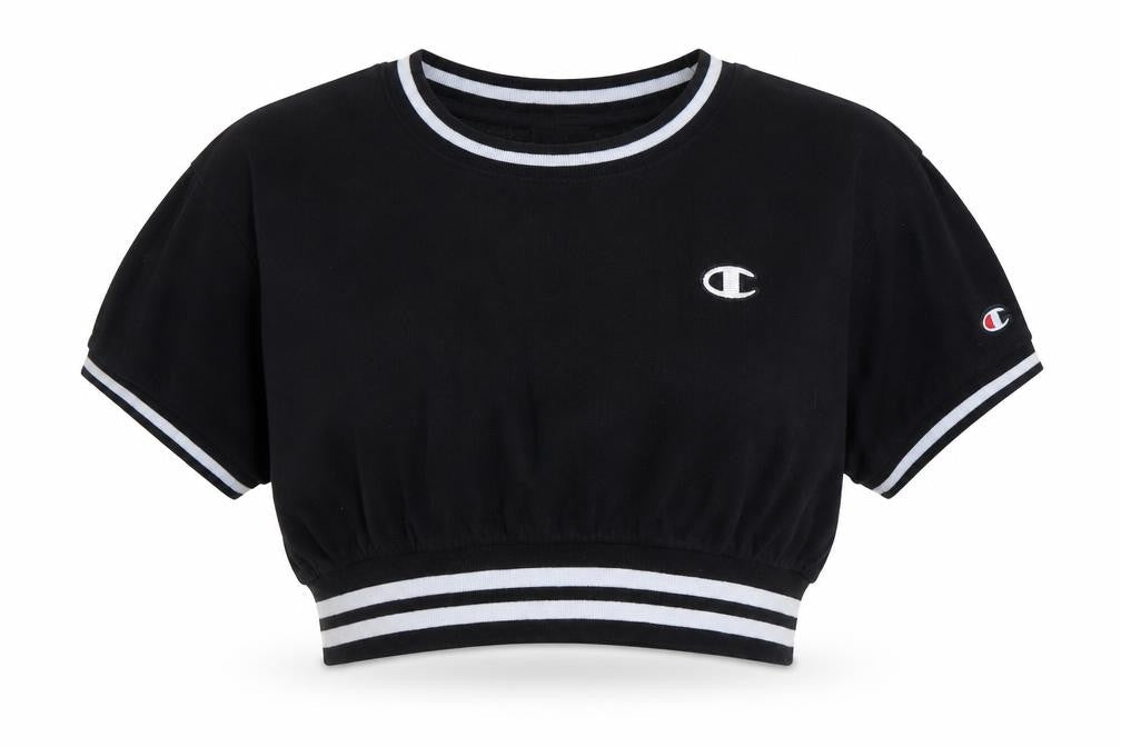 Champion Women's Black Cropped T-Shirt, Size L