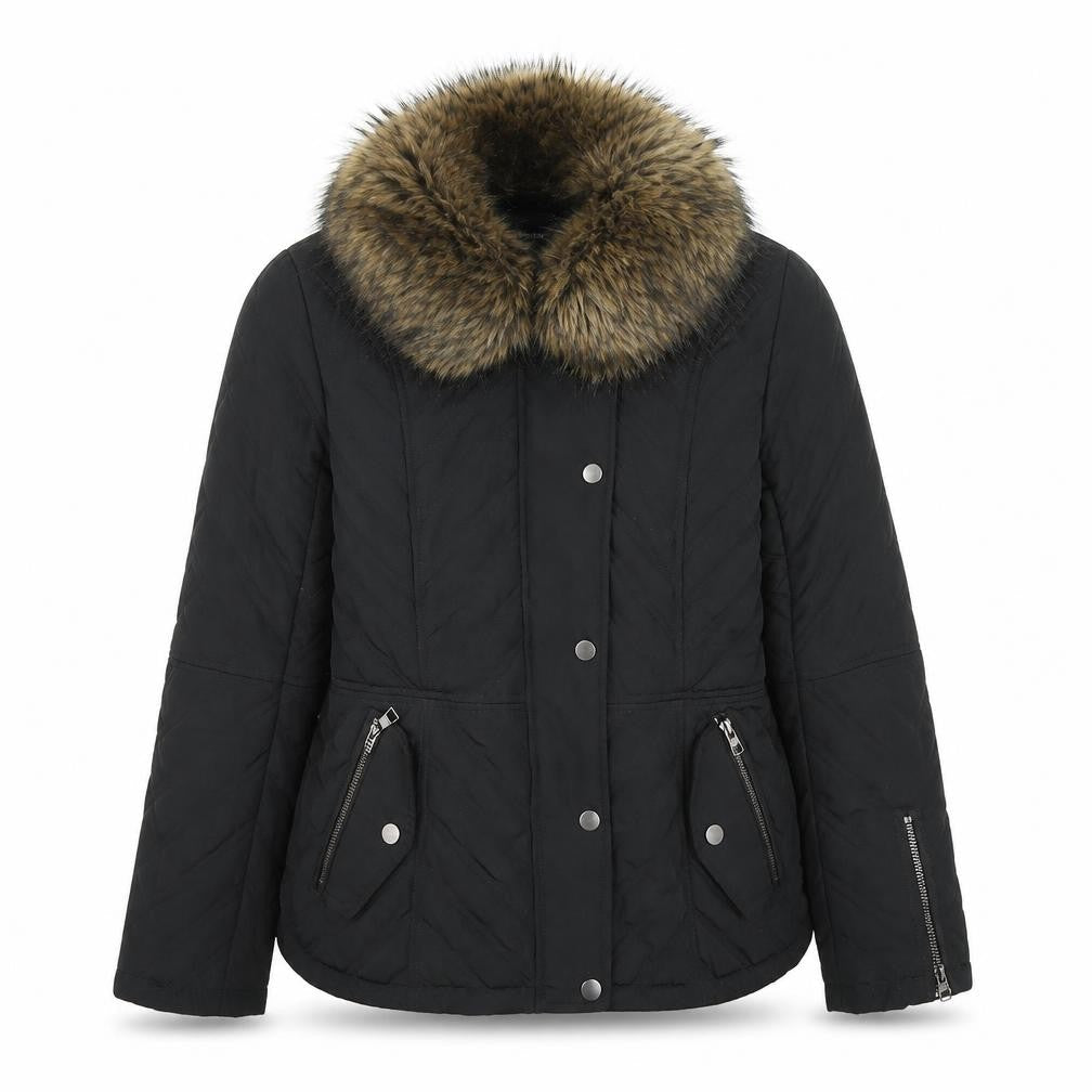 Next Women’s Black Puffer Jacket Size 12 Fur Trim