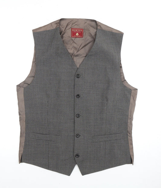Burton Mens Grey Waistcoat, 38R Chest, Wool Blend