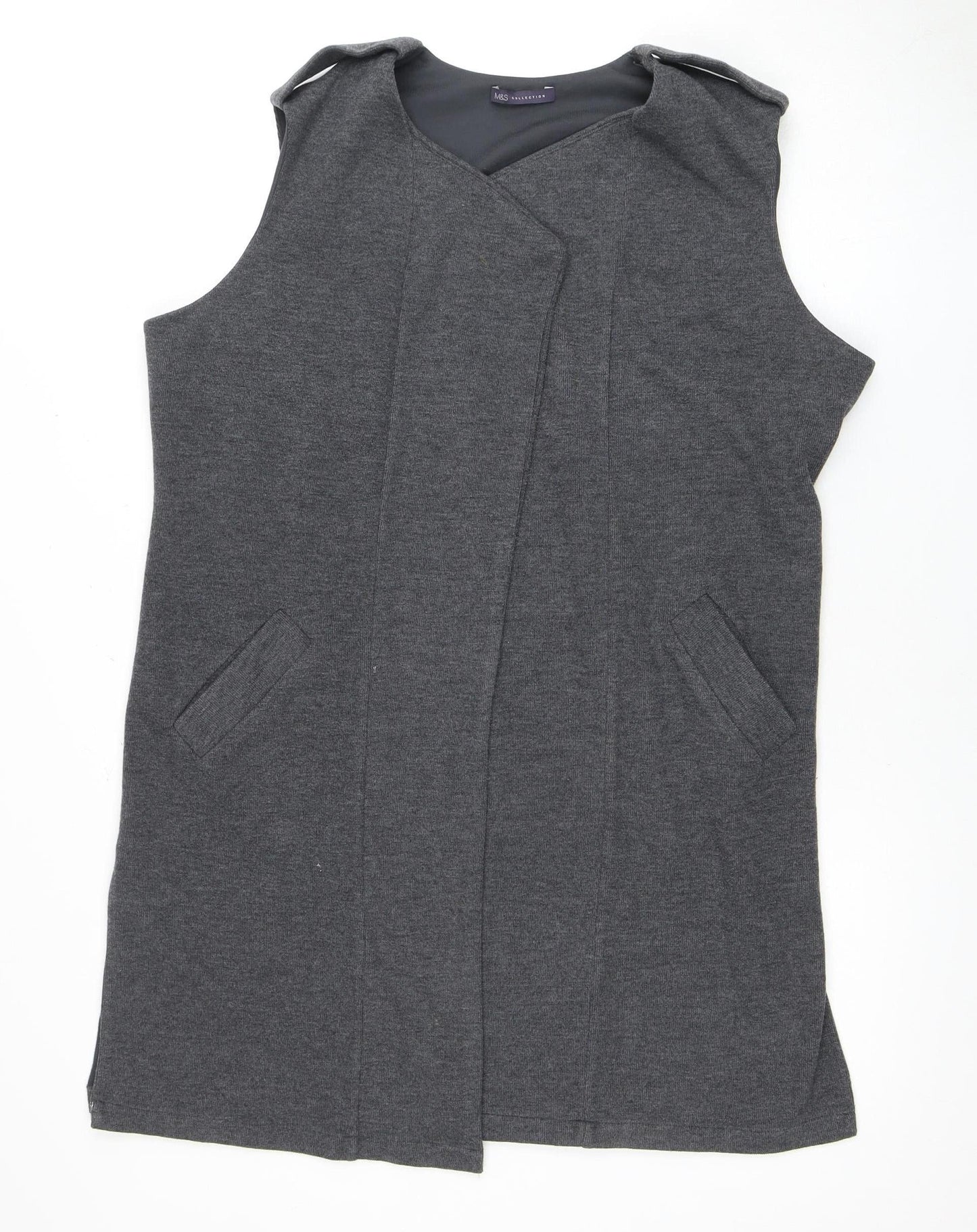 Marks and Spencer Women's Grey Open Front Vest, Size 16, Sleeveless