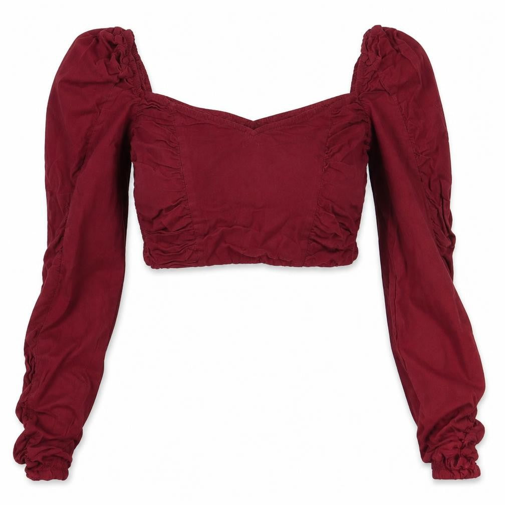 ZARA Women's Red Cropped Balloon Sleeve Blouse, Size 10