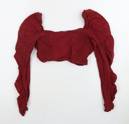 Zara Women's Red Cropped Balloon Sleeve Blouse, Size 10
