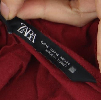 Zara Women's Red Cropped Balloon Sleeve Blouse, Size 10