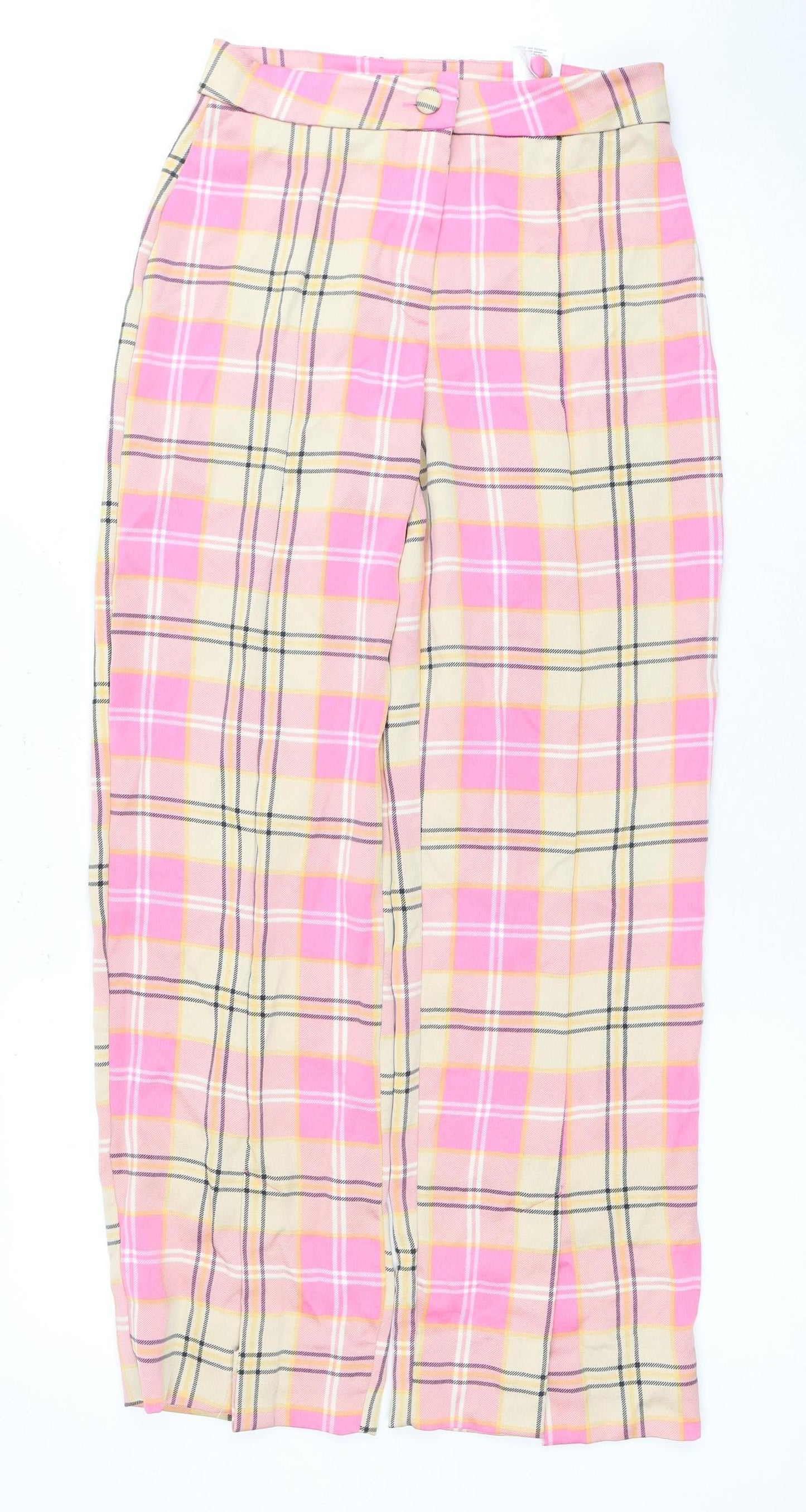 Monki Women's Pink Plaid Trousers Size 6