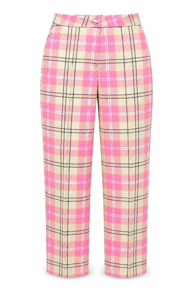 Monki Women's Pink Plaid Trousers Size 6