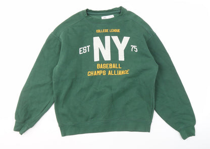 Additional front view of Zara boys’ green graphic print sweatshirt 13-14 years