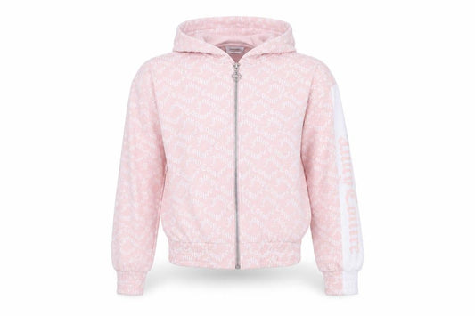 Front view of Juicy Couture girls’ pink full zip hoodie 10-11 years