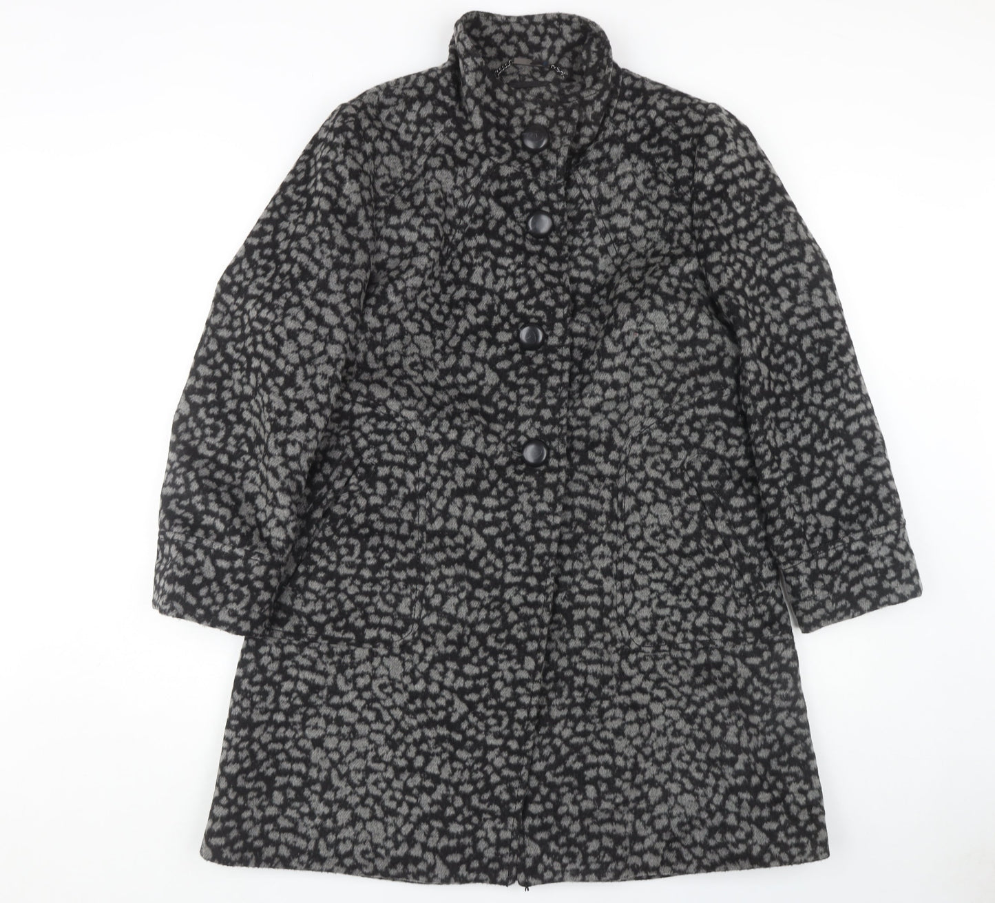 Roman Women's Black Animal Print Overcoat Size S