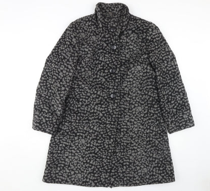 Additional front view of Roman Women's Black Animal Print Overcoat, size S