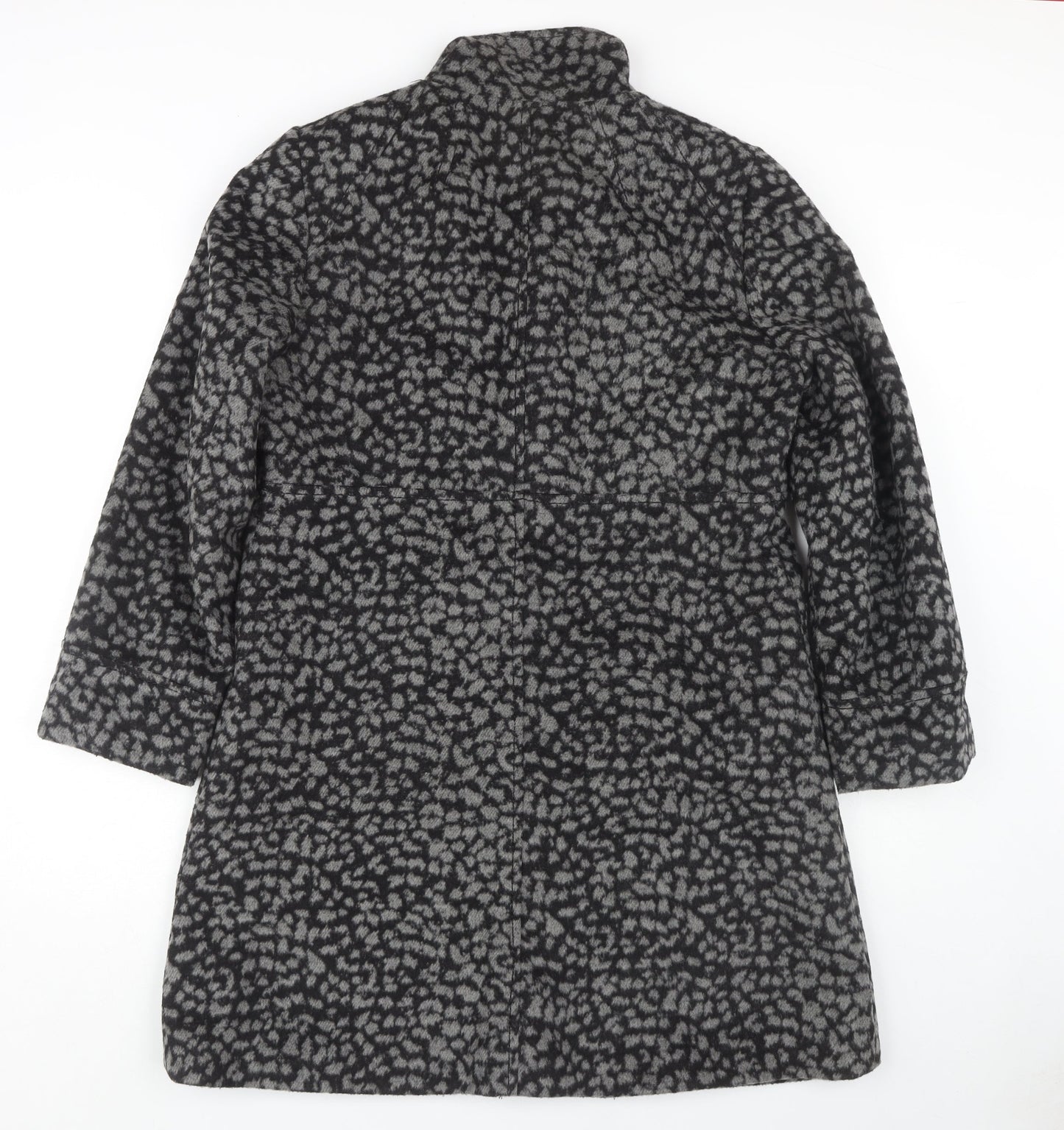 Roman Women's Black Animal Print Overcoat Size S