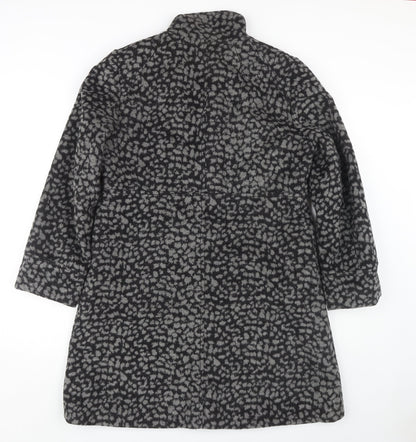 Back view of Roman Women's Black Animal Print Overcoat, size S