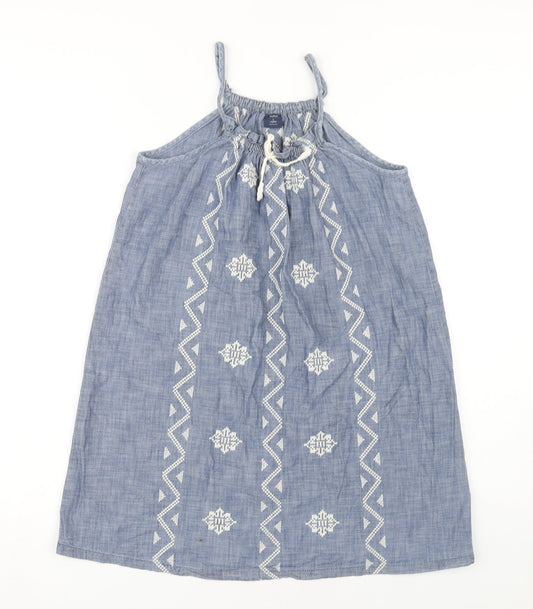 GapKids Blue Geometric Embroidered A-Line Dress - Girls 10-11