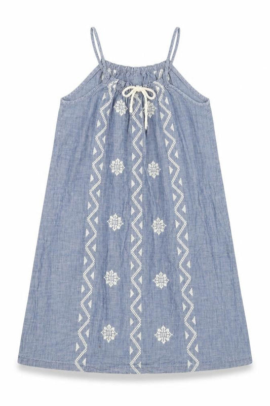 GapKids Blue Geometric Embroidered A-Line Dress - Girls 10-11