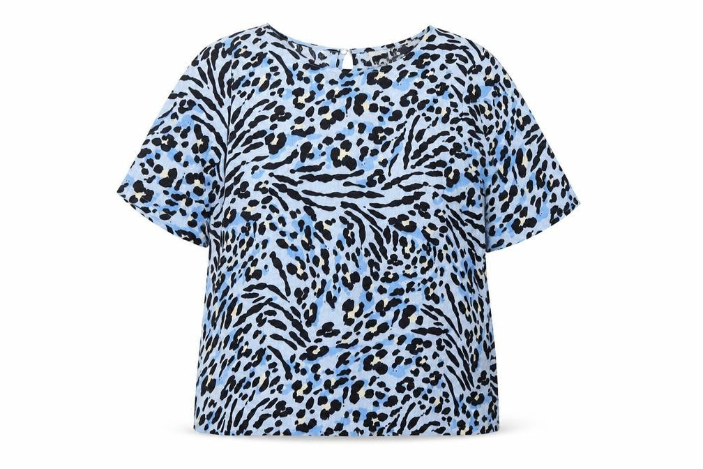 ICHI Women's Blue Animal Print Blouse Size M