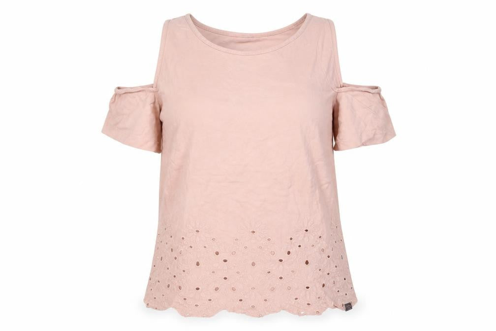 Superdry Women's Pink Cold Shoulder Embroidered Top M
