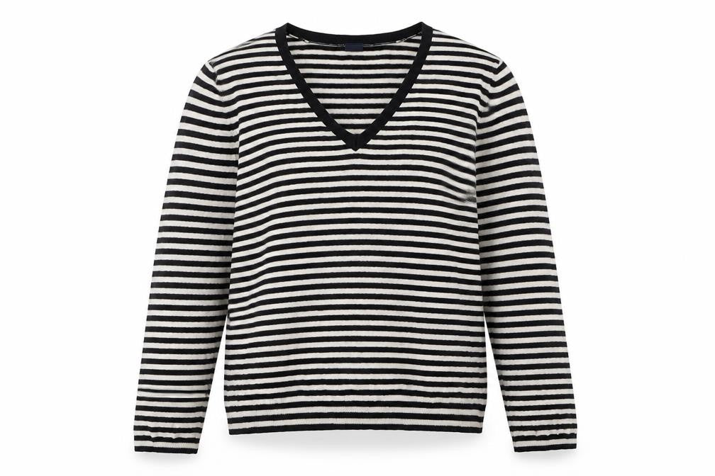 Gap Women's Black Striped V-Neck Knit Jumper XL