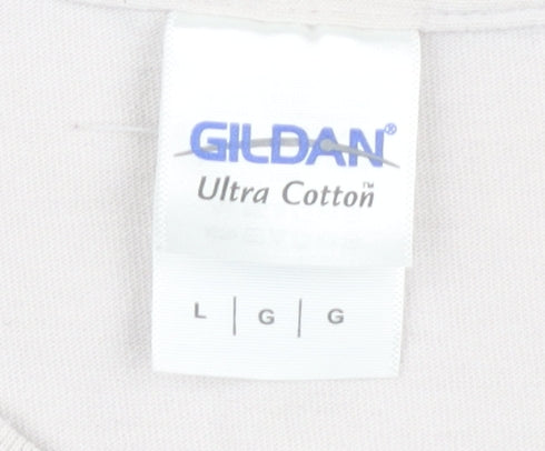 Gildan Men's Beige Car Print T-Shirt, Large, Classic Style