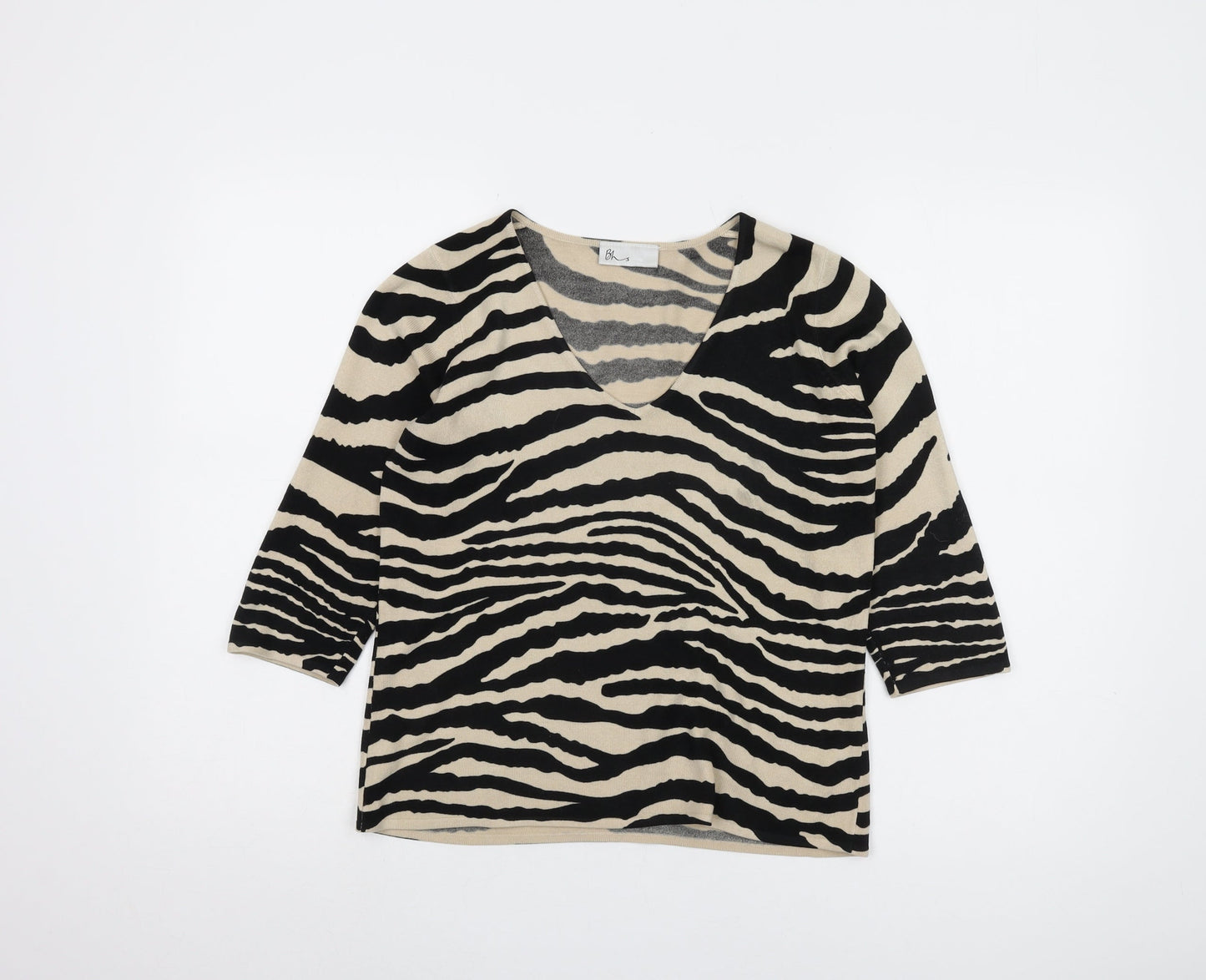 BHS Women's Beige Zebra Print Pullover Jumper Size 10