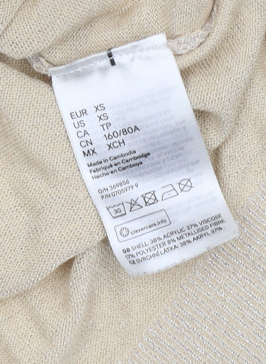 H&M Women Beige XS Crew Neck Pullover Jumper