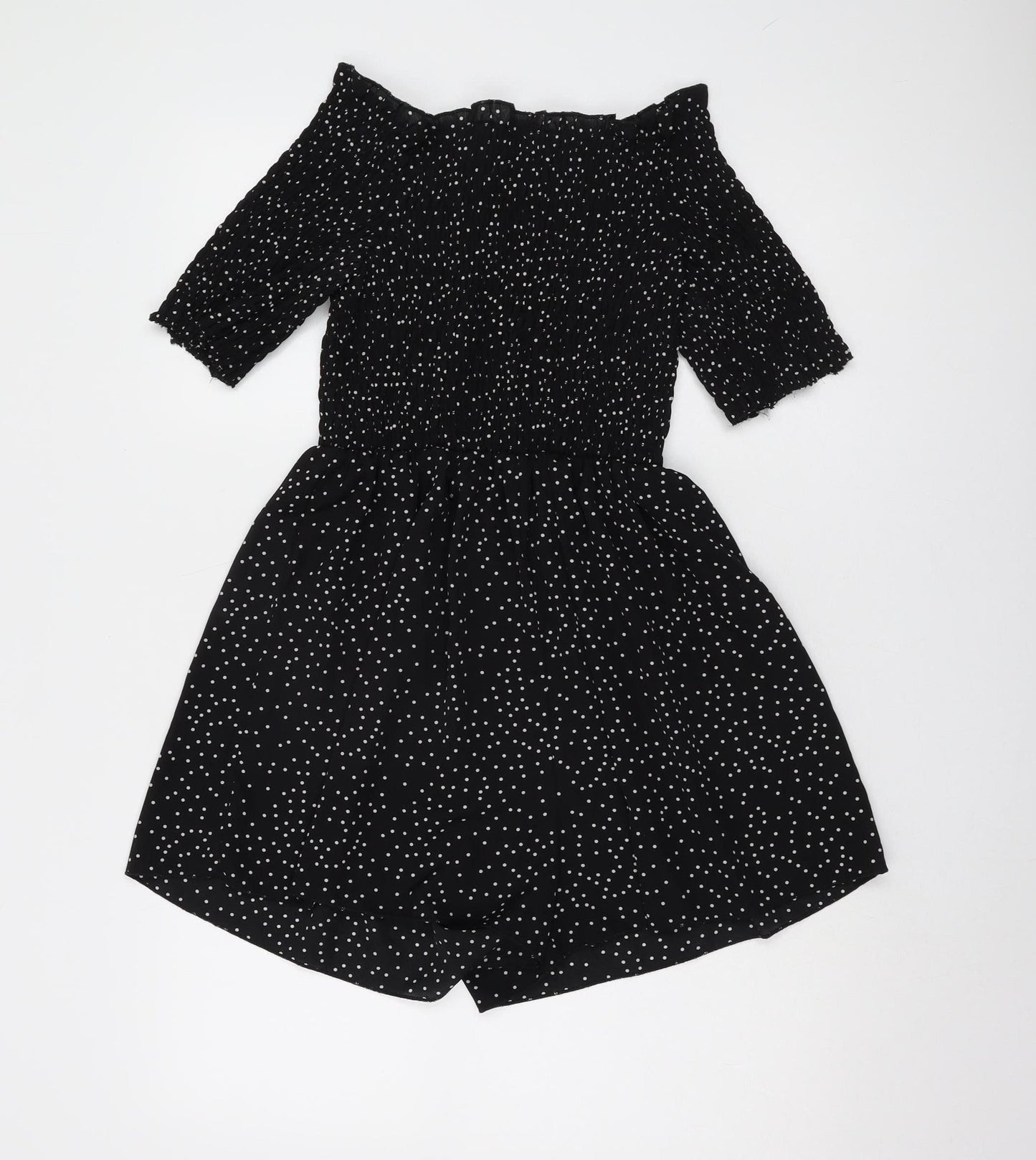 Nasty Gal Women's Black Polka Dot Off Shoulder Playsuit - Size 12