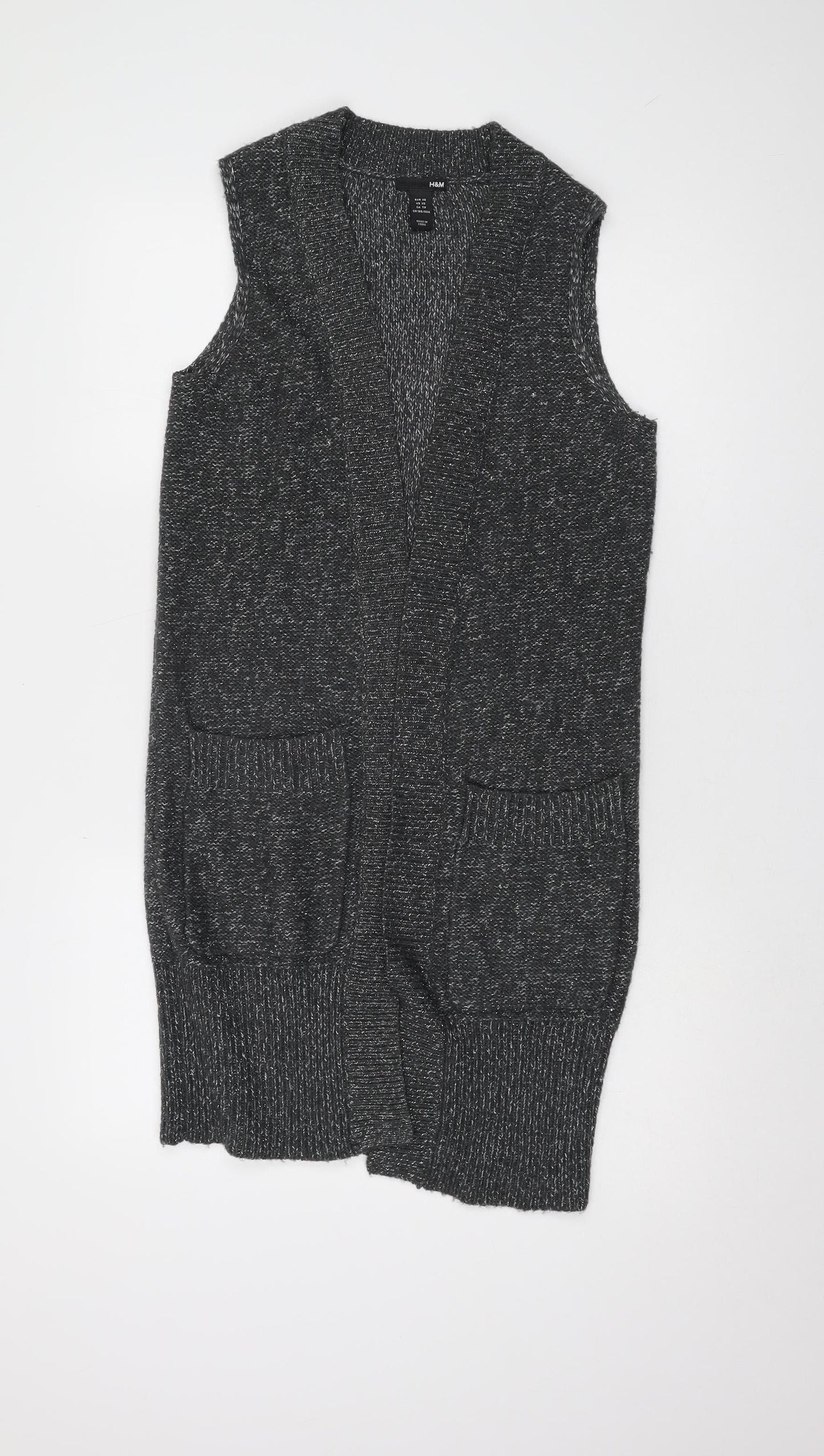 H&M Women's Grey Vest Jumper XS Open-Knit