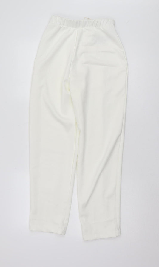 MNG Women's Ivory Trousers UK 8 Regular Elastic Waist