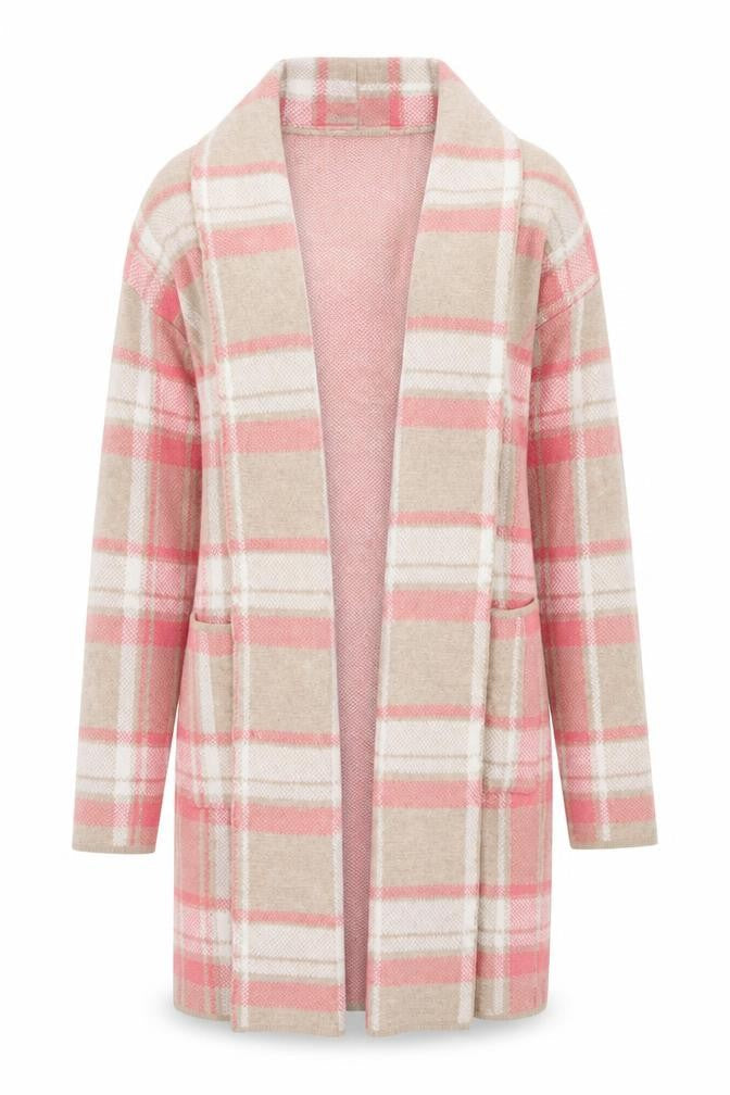 Max Studio Women's Pink Plaid Open Front Cardigan, Size S