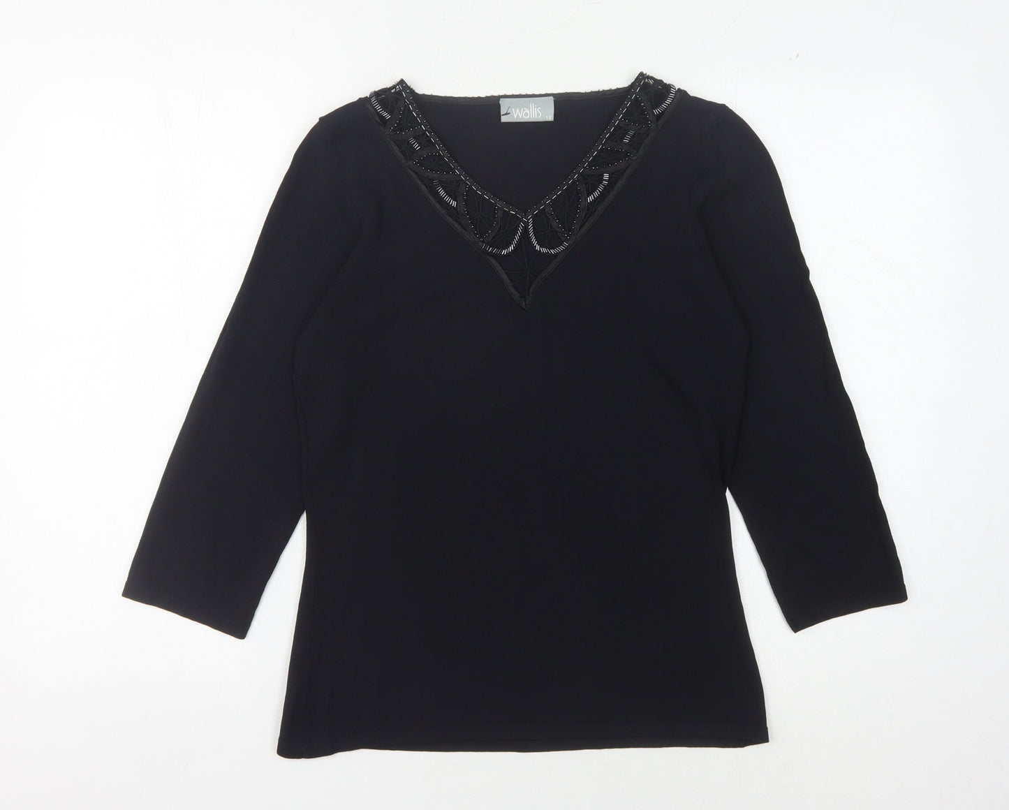 Wallis Women's Black 3/4 Sleeve Beaded Blouse Size 12