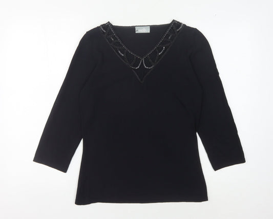 Wallis Women's Black 3/4 Sleeve Beaded Blouse Size 12