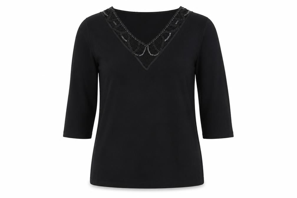 Wallis Women's Black 3/4 Sleeve Beaded Blouse Size 12