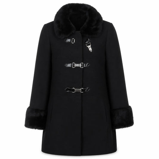 Debenhams Women's Black Overcoat with Fur Trim, Size 12