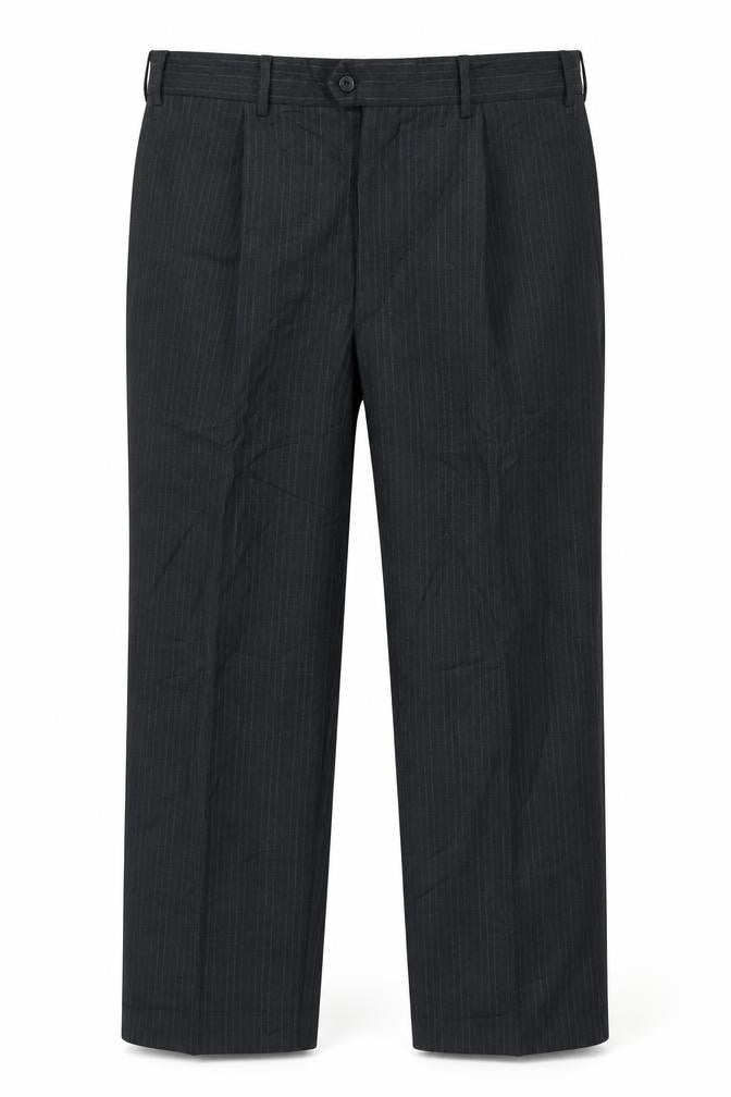 DAKS Men's Black Wool Striped Trousers, 54S