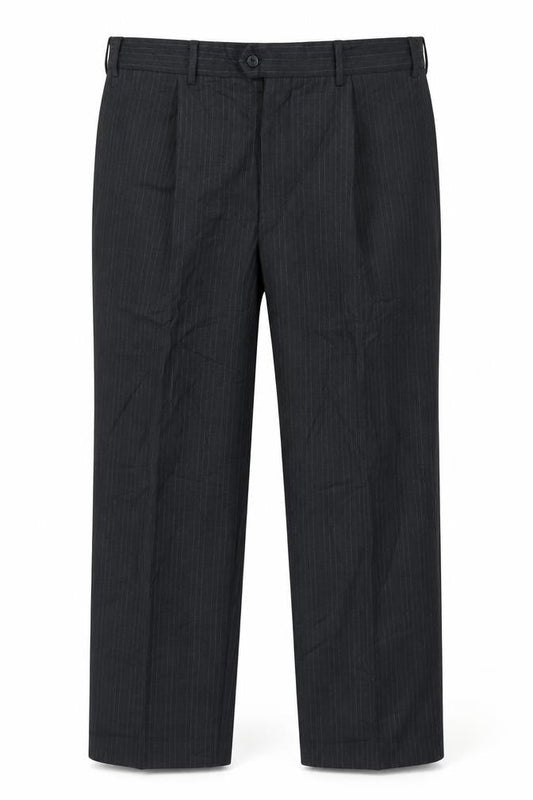 DAKS Men's Black Wool Striped Trousers, 54S