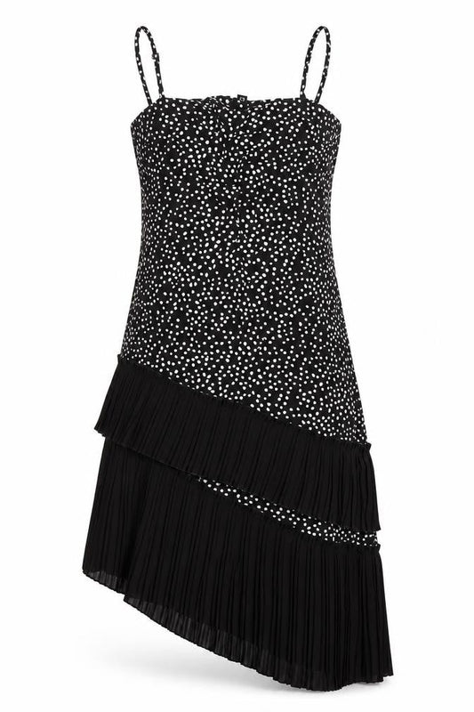 Women's Black Polka Dot Asymmetric Slip Dress
