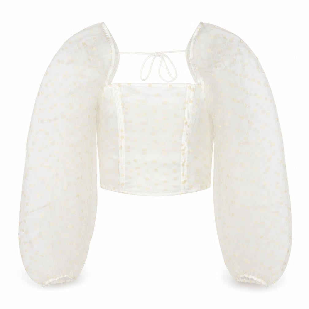 Topshop Women's White Polka Dot Cropped Blouse - Size 8