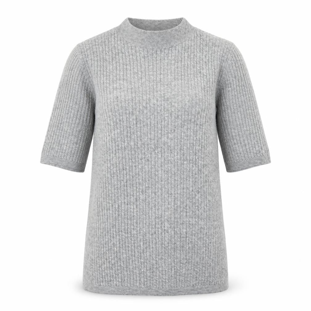 MNG Women's Grey Knit Wool High Neck Tee - Size S