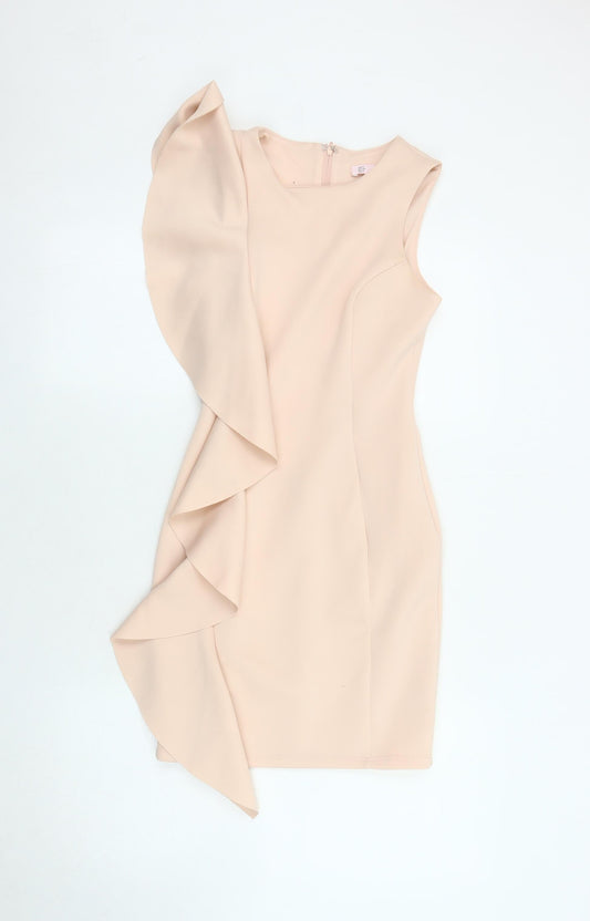Miss Selfridge Petites Beige Bodycon Dress UK 4