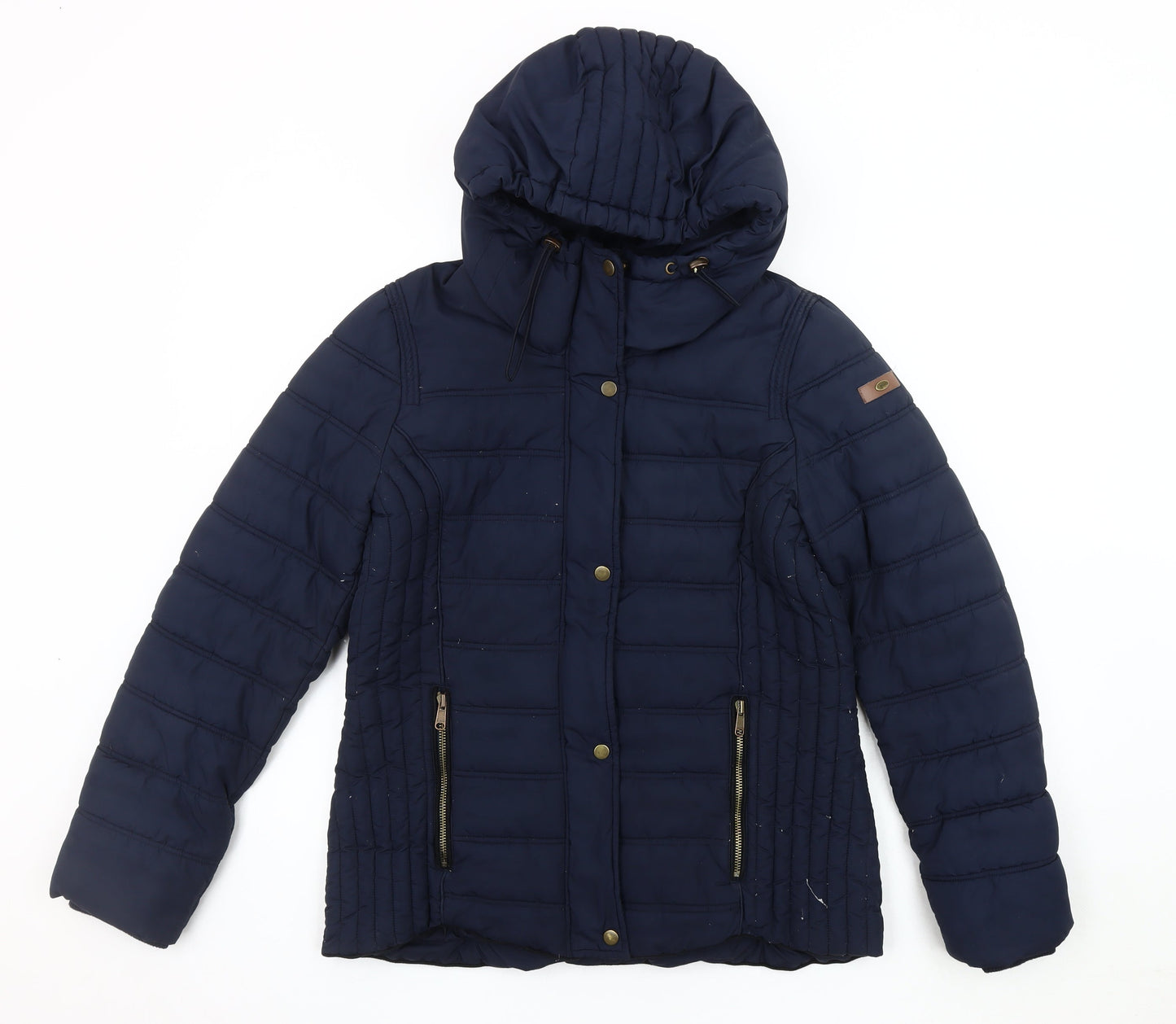 EDC Women's Blue Puffer Jacket M Hooded Zipped Pockets